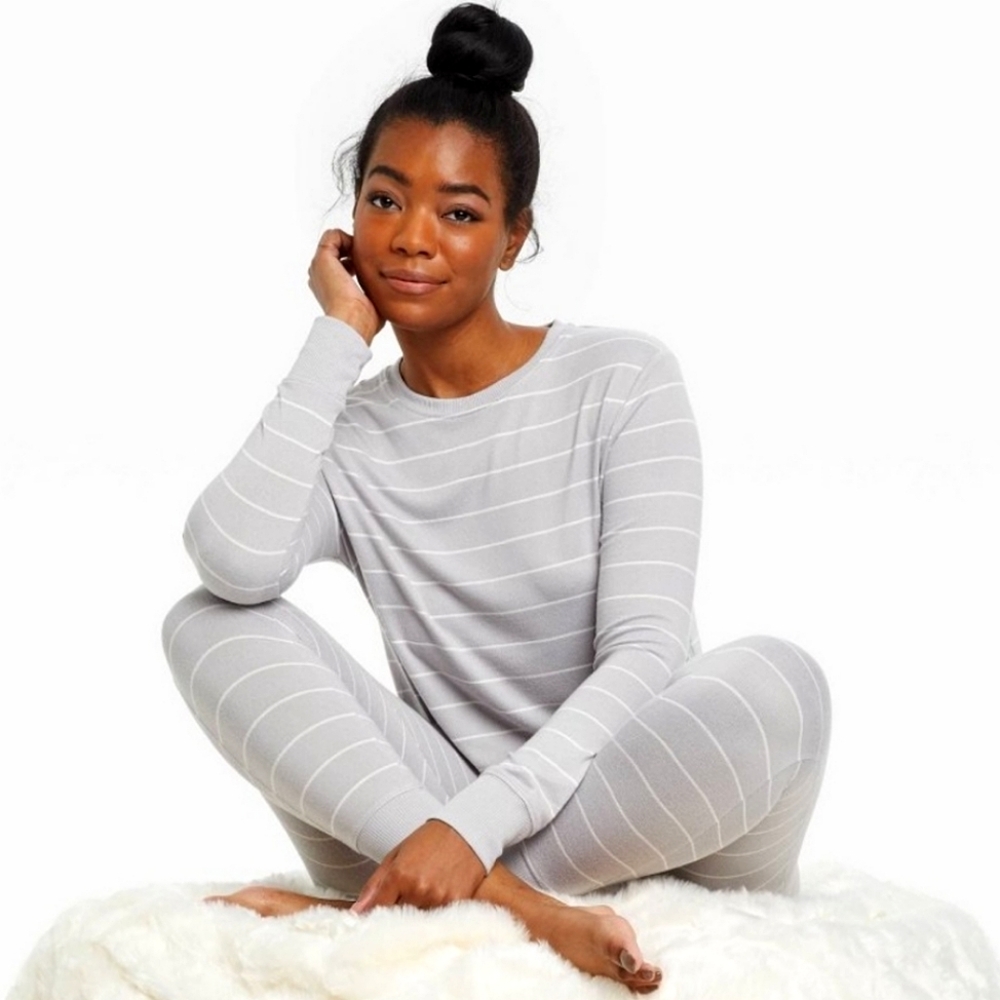X-SMALL 2-Piece Set Gray Stripe Long Sleeved Top & Pant PJ Pajamas Stars Above